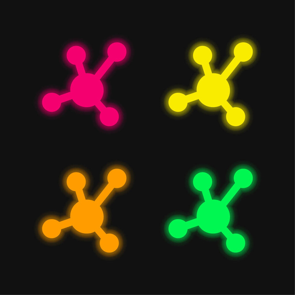 Atomic Bond négy színű izzó neon vektor ikon - Vektor, kép