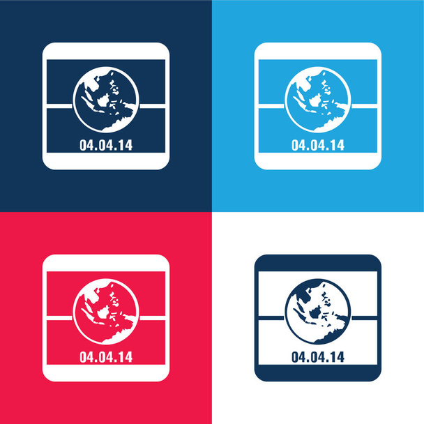 2014 Earth Day On April 4 Calendar Page blue and red four color minimal icon set - Vector, Image