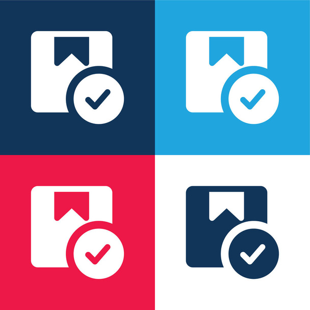 Aprobado azul y rojo cuatro colores mínimo icono conjunto - Vector, imagen