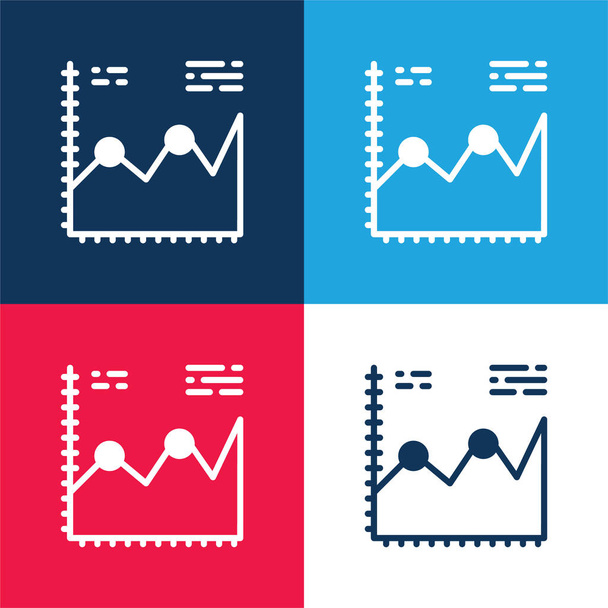 Analytics blauw en rood vier kleuren minimale pictogram set - Vector, afbeelding