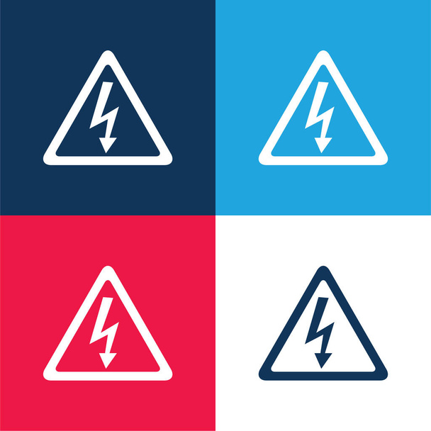 Arrow Bolt Σήμα του κινδύνου ηλεκτροπληξίας σε τριγωνικό σχήμα μπλε και κόκκινο τεσσάρων χρωμάτων ελάχιστο σύνολο εικονιδίων - Διάνυσμα, εικόνα