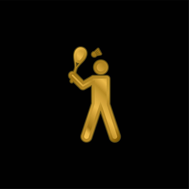 Badminton Player banhado a ouro ícone metálico ou vetor logotipo - Vetor, Imagem