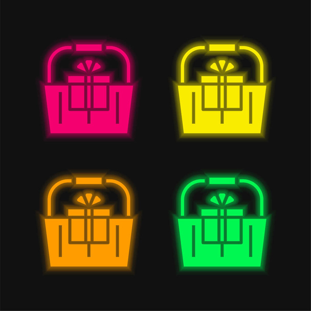 Dört sepet parlayan neon vektör simgesi - Vektör, Görsel