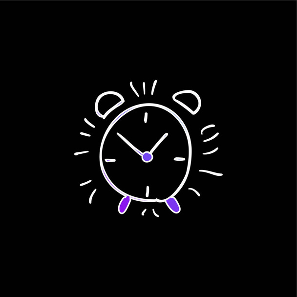 Reloj despertador dibujado a mano contorno azul gradiente vector icono - Vector, Imagen