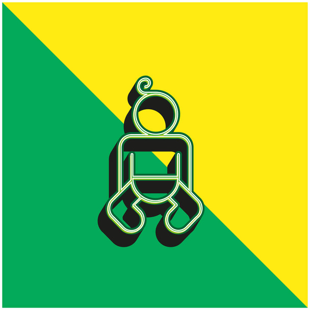 Baby Body Outline Zöld és sárga modern 3D vektor ikon logó - Vektor, kép