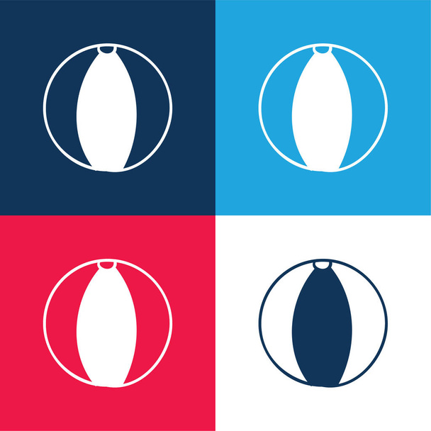 Beach Ball modrá a červená čtyři barvy minimální ikona nastavena - Vektor, obrázek