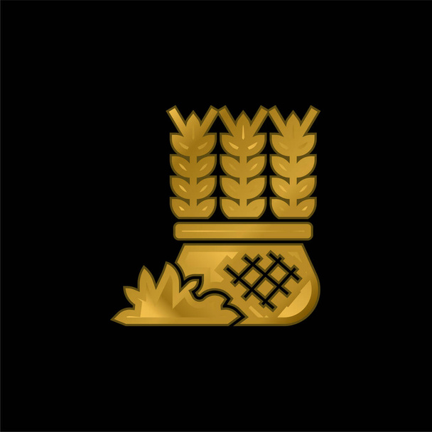 Ícone metálico banhado a ouro cevada ou vetor logotipo - Vetor, Imagem
