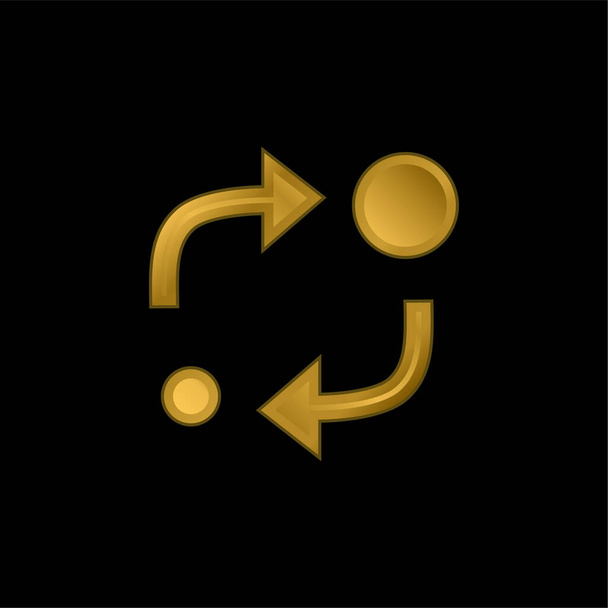 Símbolo de análise de dois círculos de tamanhos diferentes com duas setas entre eles banhado a ouro ícone metálico ou vetor logotipo - Vetor, Imagem