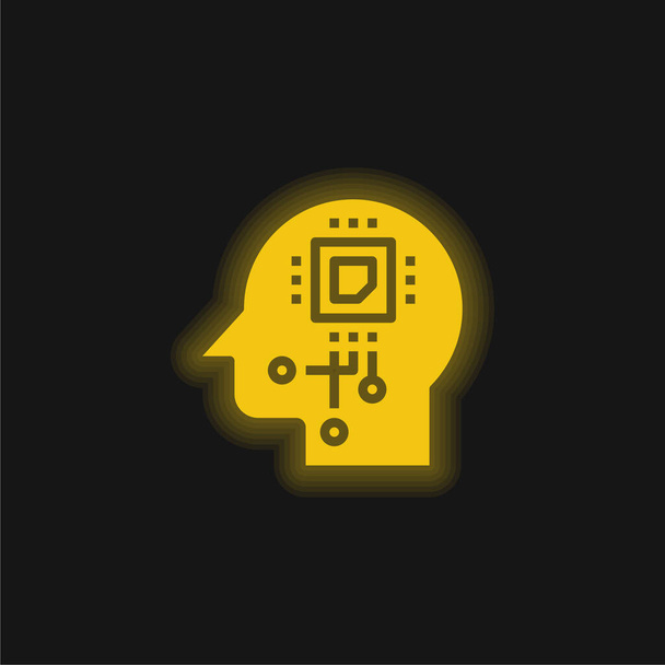 Intelligenza artificiale giallo incandescente icona al neon - Vettoriali, immagini