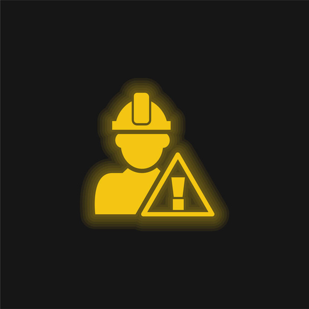 Achtung Signal und Bauarbeiter gelbes leuchtendes Neon-Symbol - Vektor, Bild