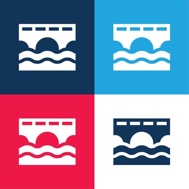 Puente azul y rojo conjunto de iconos mínimo de cuatro colores - Vector, imagen