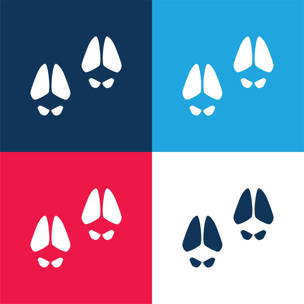 Animal Footprints blau und rot vier Farben minimales Symbol-Set - Vektor, Bild