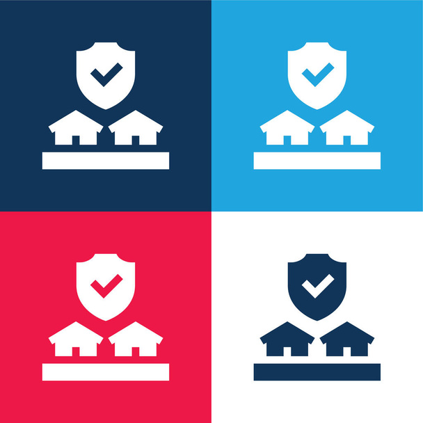 Auction blue and red four color minimal icon set - Vector, Image
