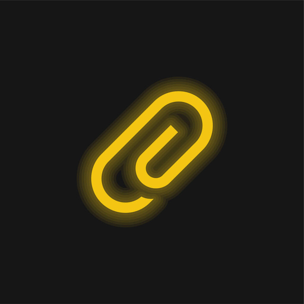 Bevestiging Diagonal Interface Symbool van Paperclip geel gloeiende neon pictogram - Vector, afbeelding