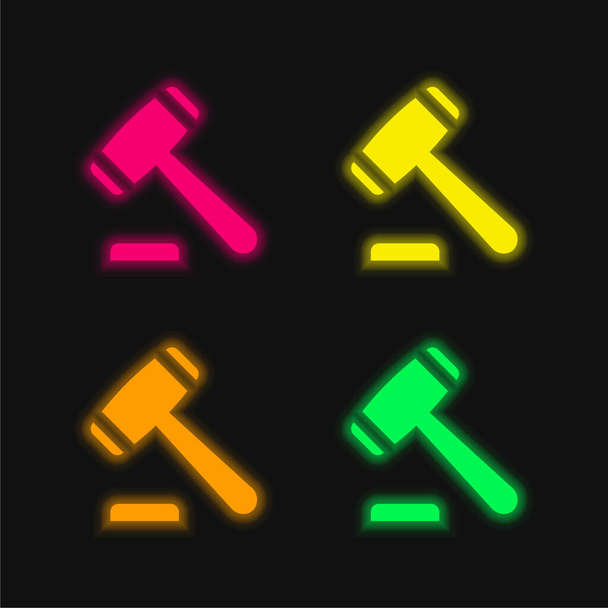 Auktion vier Farbe leuchtenden Neon-Vektor-Symbol - Vektor, Bild