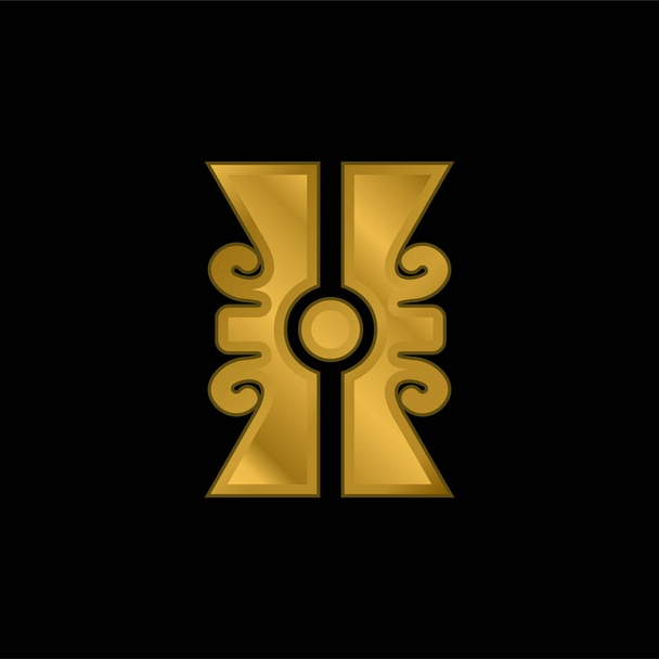 Piedra Artesanal de México chapado en oro icono metálico o logo vector - Vector, Imagen