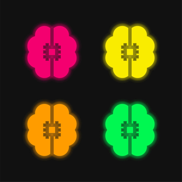 人工知能4色輝くネオンベクトルアイコン - ベクター画像
