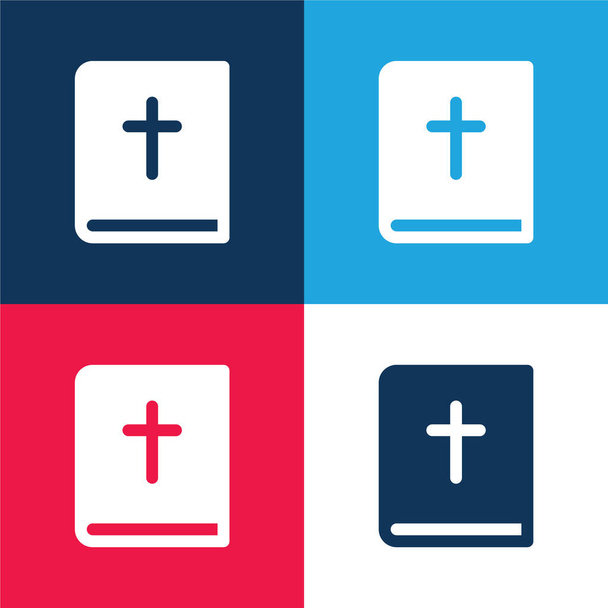 Bibel blau und rot vier Farben minimales Symbol-Set - Vektor, Bild