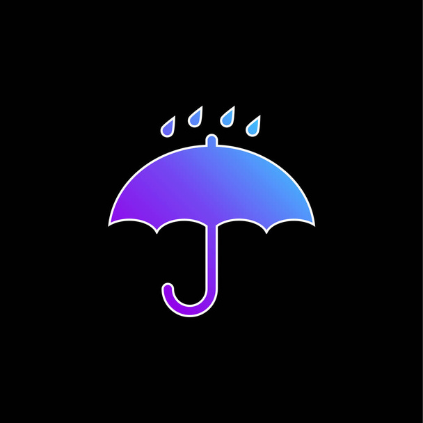 Üzerine düşen yağmur damlaları ile Siyah Açılmış Şemsiye Sembolü mavi eğimli vektör simgesi - Vektör, Görsel