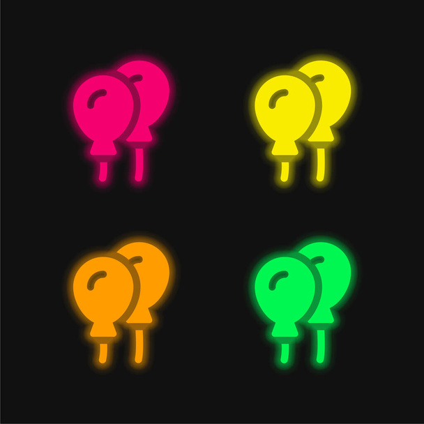 Globos de cuatro colores brillante icono del vector de neón - Vector, imagen