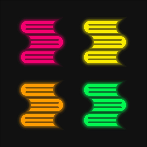Bücher vierfarbig leuchtende Neon-Vektor-Symbol - Vektor, Bild