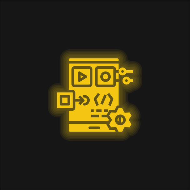 App Development ícone de néon brilhante amarelo - Vetor, Imagem