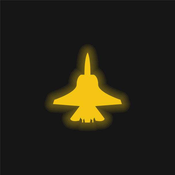 Αεροπλάνο κάτω σχήμα κίτρινο λαμπερό νέον εικονίδιο - Διάνυσμα, εικόνα