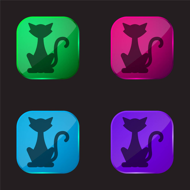 Černá kočka čtyři barvy skla ikona - Vektor, obrázek
