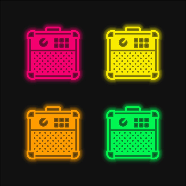 Amplificador de cuatro colores brillante icono de vectores de neón - Vector, imagen