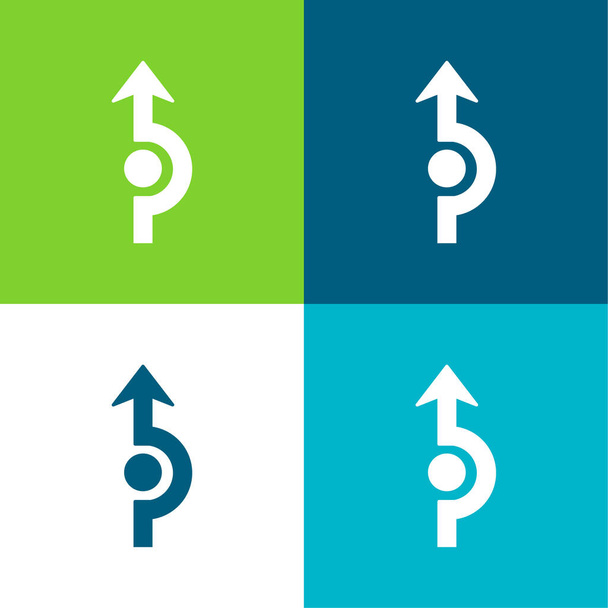 Arrow görbe egy kör körül Lapos négy szín minimális ikon készlet - Vektor, kép