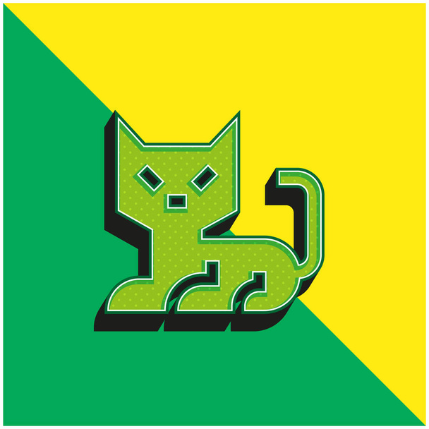 Gato negro verde y amarillo moderno vector 3d icono logotipo - Vector, imagen