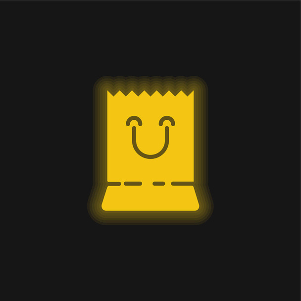 Zak geel gloeiende neon pictogram - Vector, afbeelding