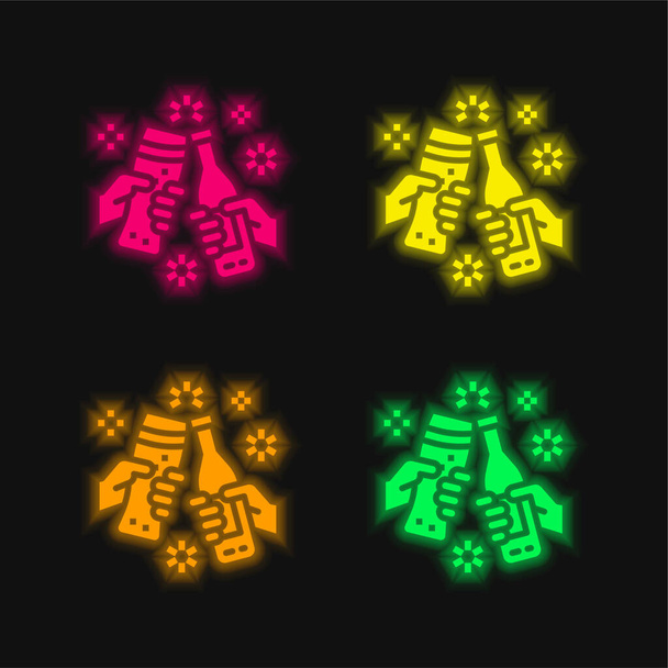 Cervezas de cuatro colores brillante icono del vector de neón - Vector, imagen