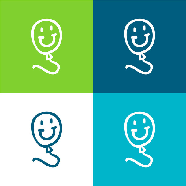 Μπαλόνι χαμογελώντας παιχνίδι Επίπεδη τέσσερις χρώμα ελάχιστο σύνολο εικονιδίων - Διάνυσμα, εικόνα