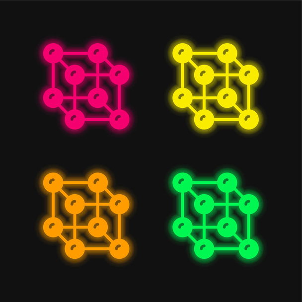 Atome vier Farben leuchtenden Neon-Vektor-Symbol - Vektor, Bild