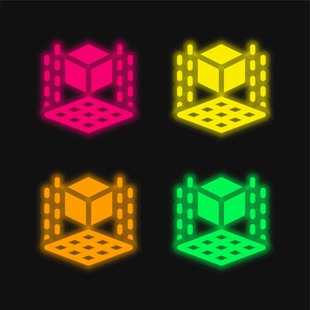 3d Printer four color glowing neon vector icon - Vector, Image