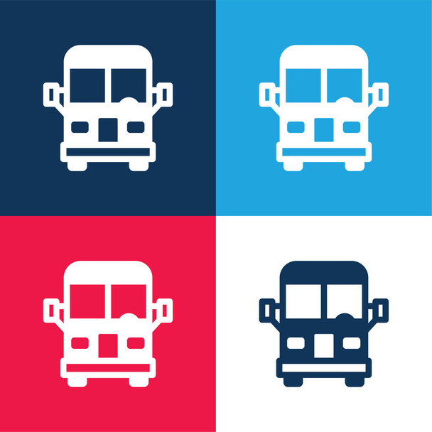 Lotnisko Autobus niebieski i czerwony czterech kolorów minimalny zestaw ikon - Wektor, obraz