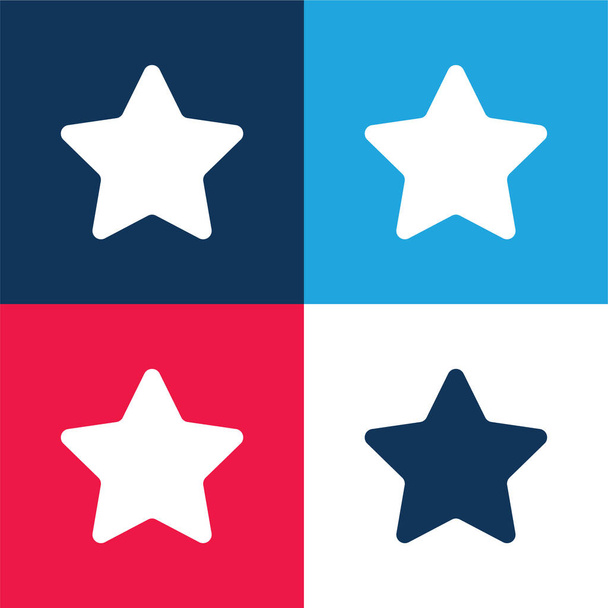 Estrela favorita grande azul e vermelho conjunto de ícones mínimos de quatro cores - Vetor, Imagem