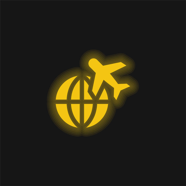 Icona fluorescente giallo aeroplano - Vettoriali, immagini
