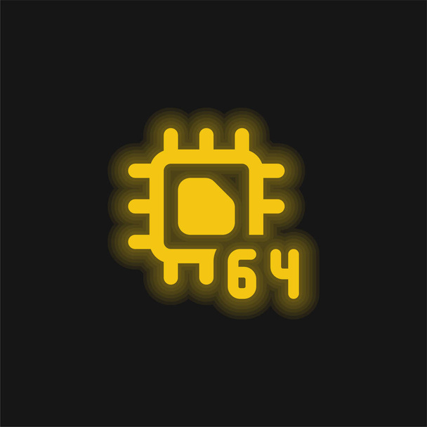 64 Bit yellow glowing neon icon - Vektor, obrázek