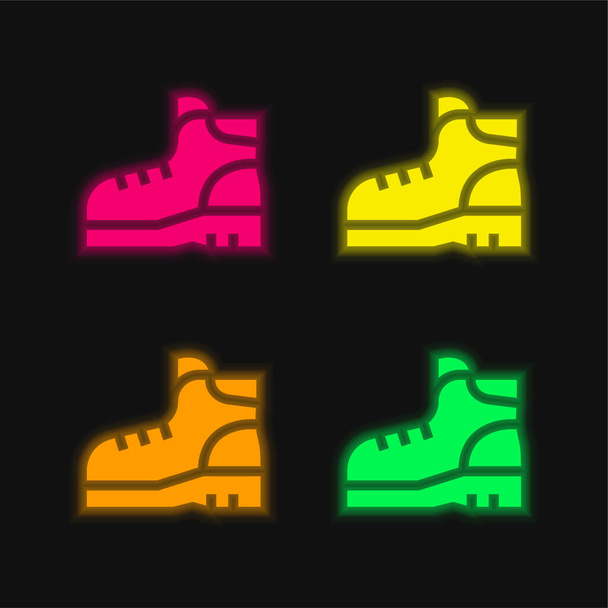 Boots four color glowing neon vector icon - Vector, Image