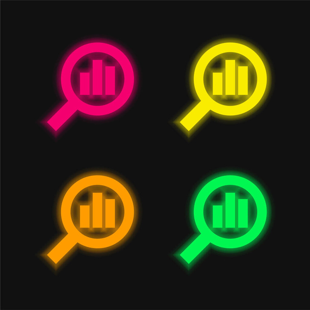 Analytics four color glowing neon vector icon - Vector, Image