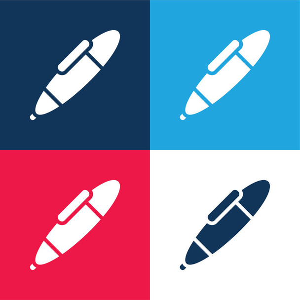 Grand stylo bleu et rouge ensemble d'icônes minimales quatre couleurs - Vecteur, image
