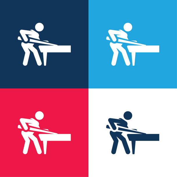 Billiard blue and red four color minimal icon set - Vector, Image