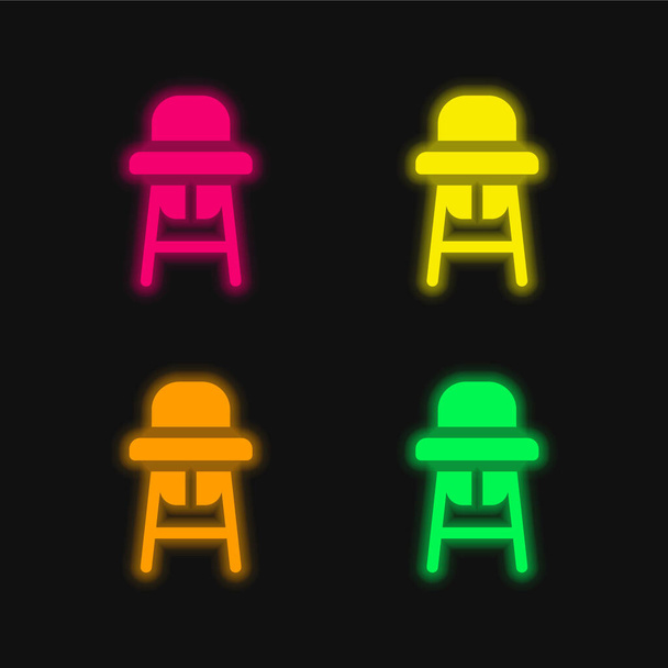 Cadeira do bebê ícone de vetor de néon brilhante de quatro cores - Vetor, Imagem