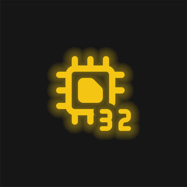 32 Kicsit sárga izzó neon ikon - Vektor, kép