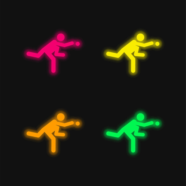 Baseballspieler vier Farben leuchtenden Neon-Vektor-Symbol - Vektor, Bild