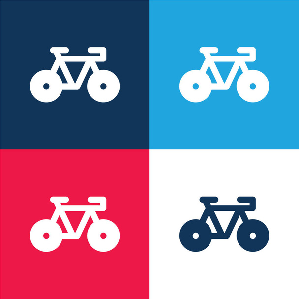 Rower niebieski i czerwony czterech kolorów minimalny zestaw ikon - Wektor, obraz