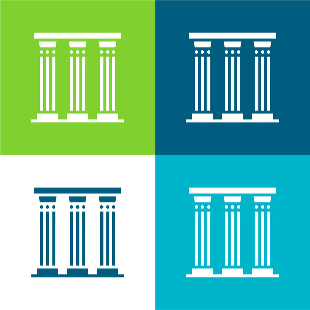 Pilar antiguo Plano conjunto de iconos mínimo de cuatro colores - Vector, Imagen