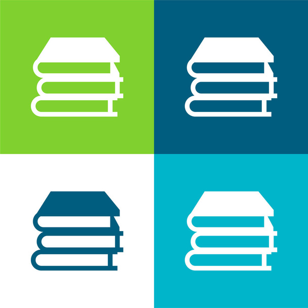 Книги Стек плоский четырехцветный минимальный набор значков - Вектор,изображение
